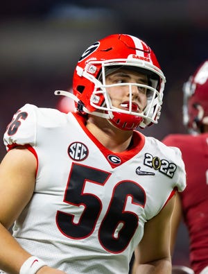 Georgia long snapper William Mote is seen during the national championship game in Indianapolis.