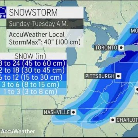 Estimated snow totals for the storm for Jan. 16 to