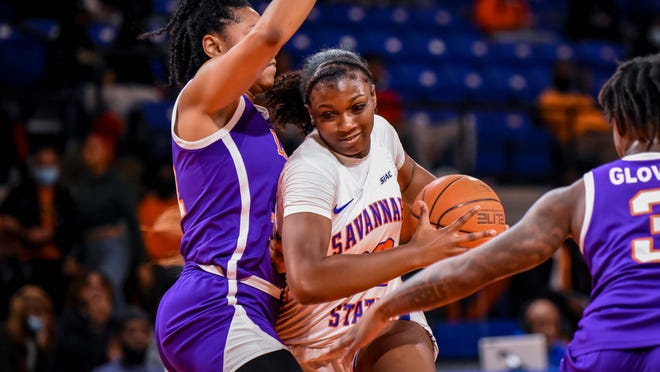 Savannah State center Bria Gibbs was named the Southern Intercollegiate Athletic Conference Women's Basketball Pllayer of the Week 