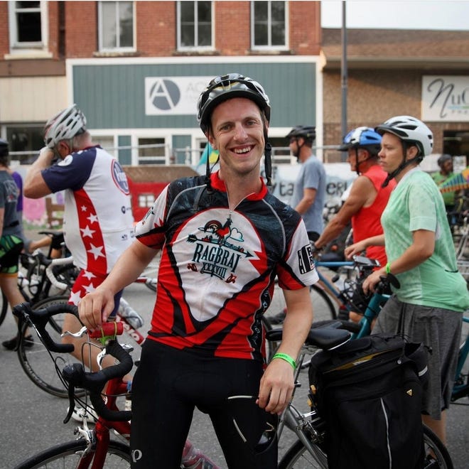 In 2021 I covered my first RAGBRAI by bike for the Des Moines Register. Photographer Bryon Houlgrave snapped this candid shot in Ackley 15 miles into a ride on Wed. July 28, 2021.