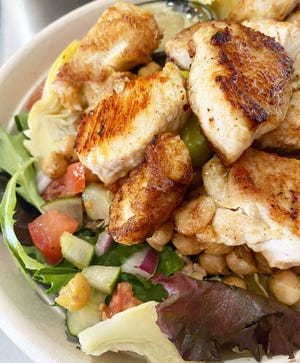 Here is a chopped salad with chicken from Greenman Juice Bar & Bistro in Lewes, Delaware.