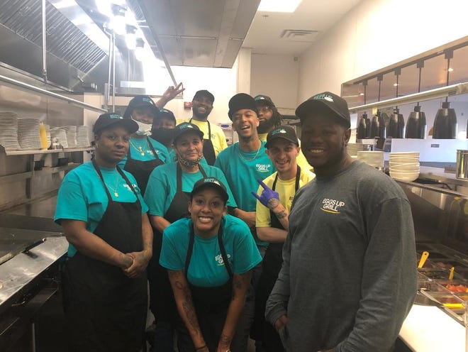 Eggs Up Grill kitchen crew at the new restaurant in Gastonia, located in the shopping center at the intersection of South New Hope Road and Redbud.