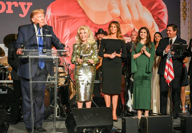 President Donald Trump speaks to guests at The Trumpettes Red, White and Blue Celebration at Mar-a-Lago on Feb. 1, 2020. [JEFF ROMANCE/palmbeachpost.com]