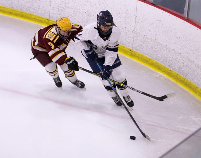 Archbishop Williams' Karaline O'Toole skates up the ice during a game against Weymouth at Canton Sportsplex on Wednesday, January 19, 2022.
