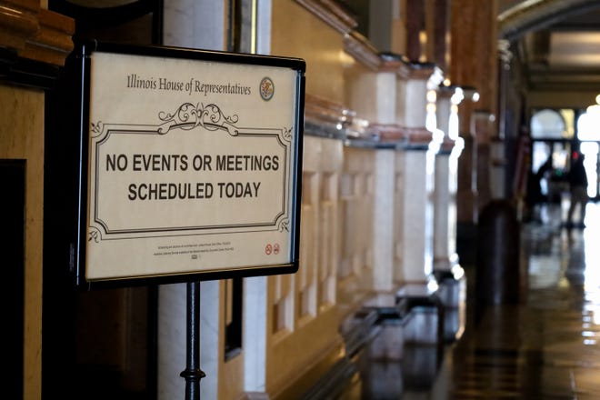 As the Illinois General Assembly meets virtually this month, signs like this dot the hallways letting people know that no one is at the Capitol. Instead, lawmakers and activists meet remotely through Zoom.