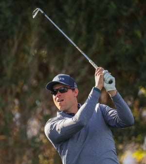 Adam Schenk hits from the third tee box during the third round of The American Express at the La Quinta Country Club in La Quinta, Calif., Saturday, Jan. 22, 2022. 