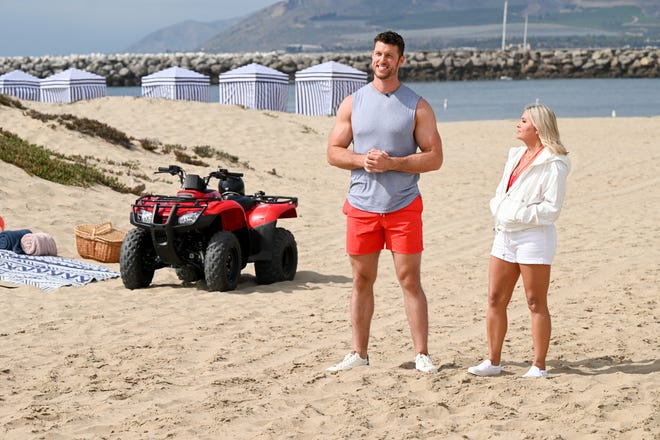 Clayton Echard (left) told "Bachelor" producers about his body dysmorphia during his season. He believes they took the information to heart because he was told he could keep his shirt on during a "Baywatch" style date.