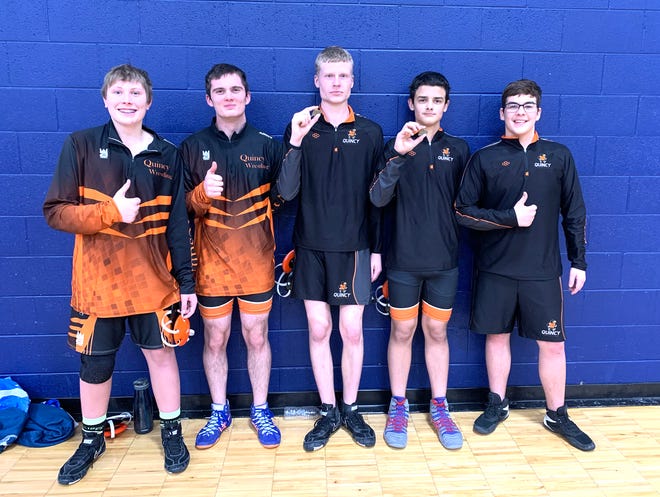 Five Quincy JV wrestlers traveled to Lakewood on Friday, including champions Darren Craig (middle) and Jonny Luckadoo (second from right)