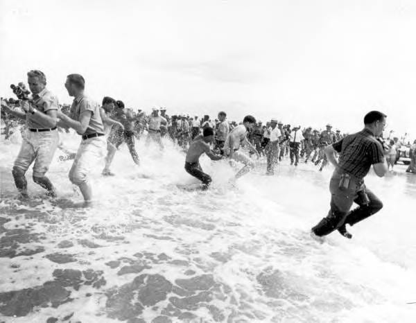 The wade-in that took place on St. Augustine Beach on June 25, 1964, drew national attention, with photos of segregationists attacking protesters who dared to enter the water and making the front pages of many news outlets.