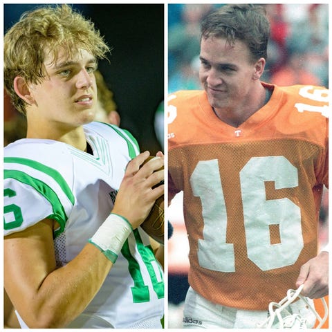 Left: Arch Manning, junior quarterback at Isidore 
