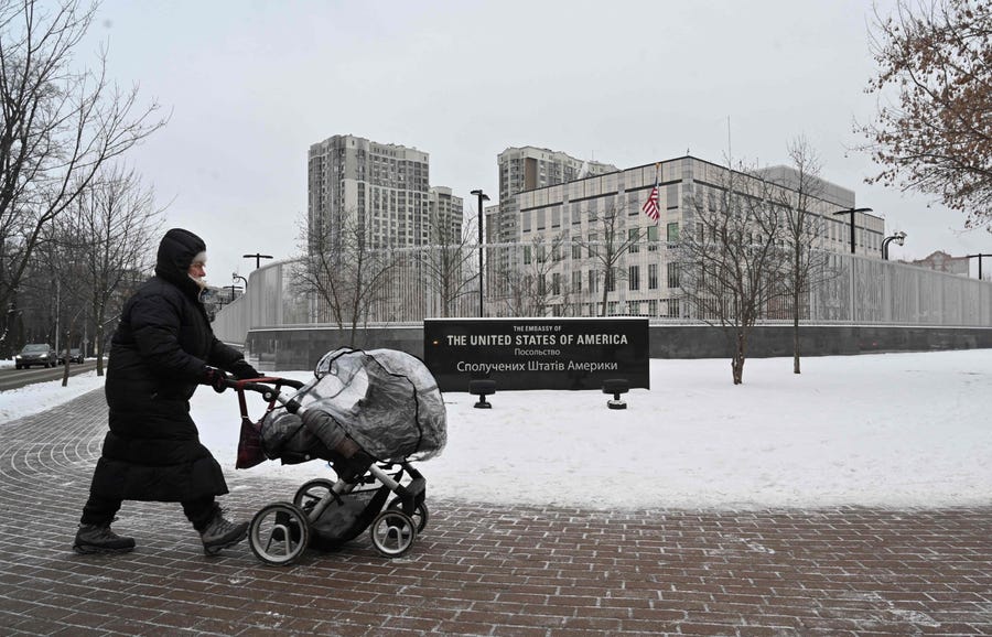 Ukraine says it was "premature" of the United States to evacuate the families of its diplomatic staff in Kyiv over fears of a looming Russian invasion.