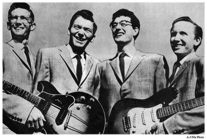 Buddy Holly and the Crickets are pictured in this publicity photo from the 1950s. Feb. 3 marks the anniversary of Holly, along with Ritchie Valens and "The Big Bopper" J. P. Richardson, being killed in a plane crash near Clear Lake, Iowa.