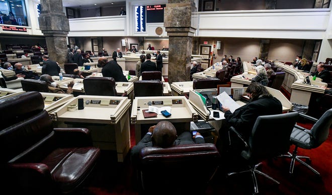 The special session on COVID relief money is held in the house chamber at the Alabama Statehouse in Montgomery, Ala., on Tuesday January 25, 2022. 