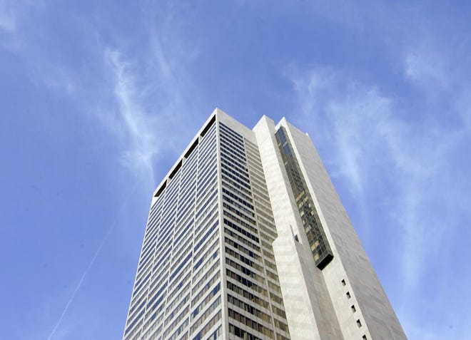 The James A. Rhodes State Office Tower is a 41-story, 629-foot skyscraper, at 30 E. Broad St., in downtown Columbus. Opened in 1974, it is the tallest building in Columbus.