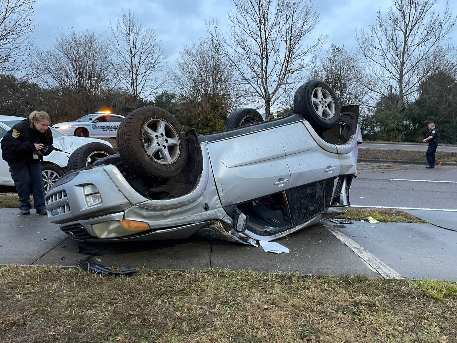 car flipped over today