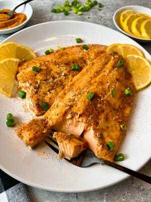 Cajun baked salmon is a great low carb dinner option.