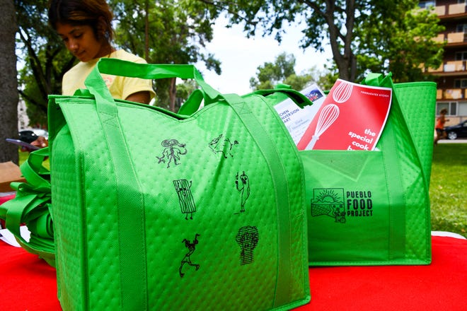 Bags packed with food and supplies from the Pueblo Food Project.