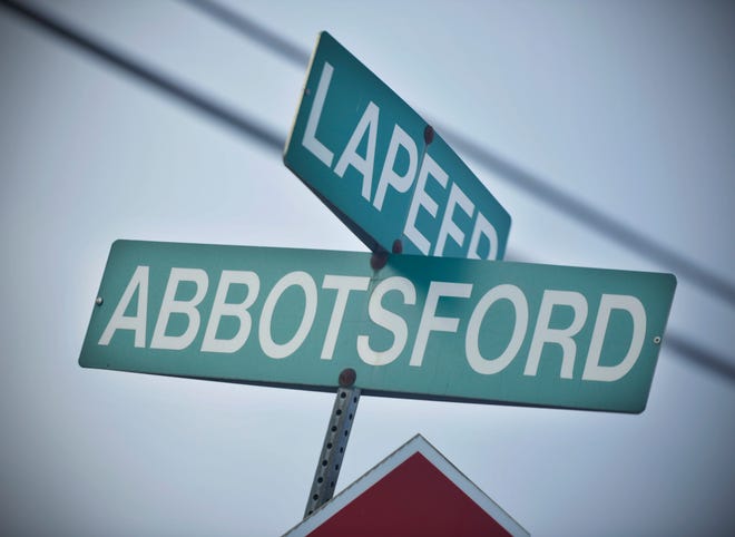 The intersection of Abbottsford Road and Lapeer Road in Clyde Township in St. Clair County on Thursday, Jan. 27, 2022. The St. Clair County Road Commission is slated to install a new roundabout at the intersection starting in June.