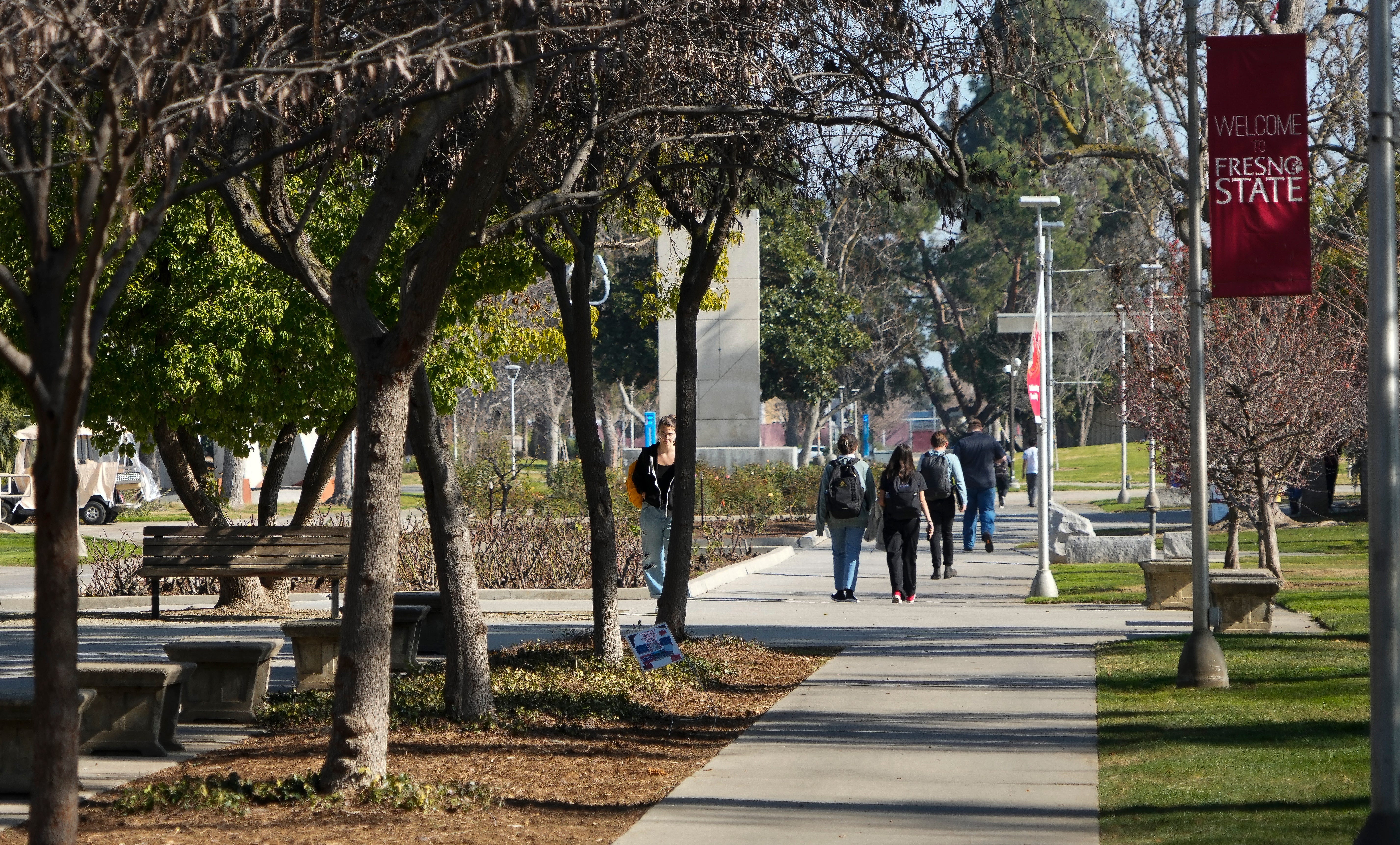 The campus of California State University, Fresno in January 2022. The school is also called Fresno State.