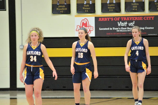 Gaylord was led with strong performances by sophomore Avery Parker (left), senior Kennedy Neff (center), and junior Meghan Keen (right) as they scored in double figures.