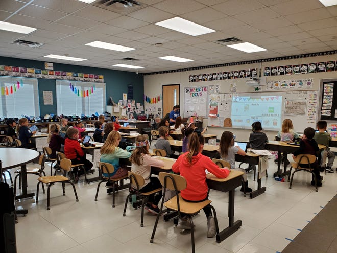 Students attend class in January at Tiffin Elementary. Expected growth in that city, plus Coralville and North Liberty, are prompting Clear Creek Amana school leaders to plan new and expanded buildings.