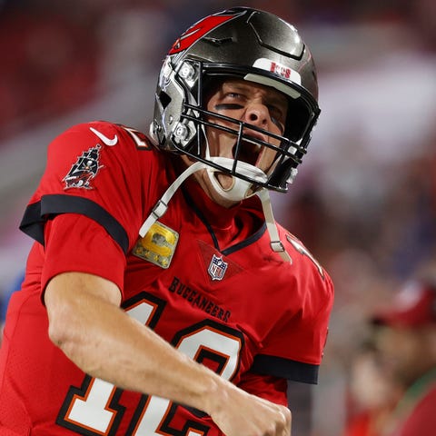 Brady reacts prior to a game in November 2021.