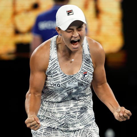 Ash Barty celebrates after defeating Danielle Coll