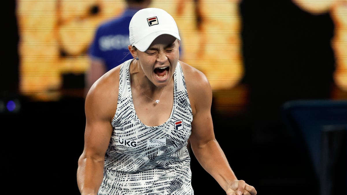 Ash Barty celebrates after defeating Danielle Collins in the women's singles final at the Australian Open.