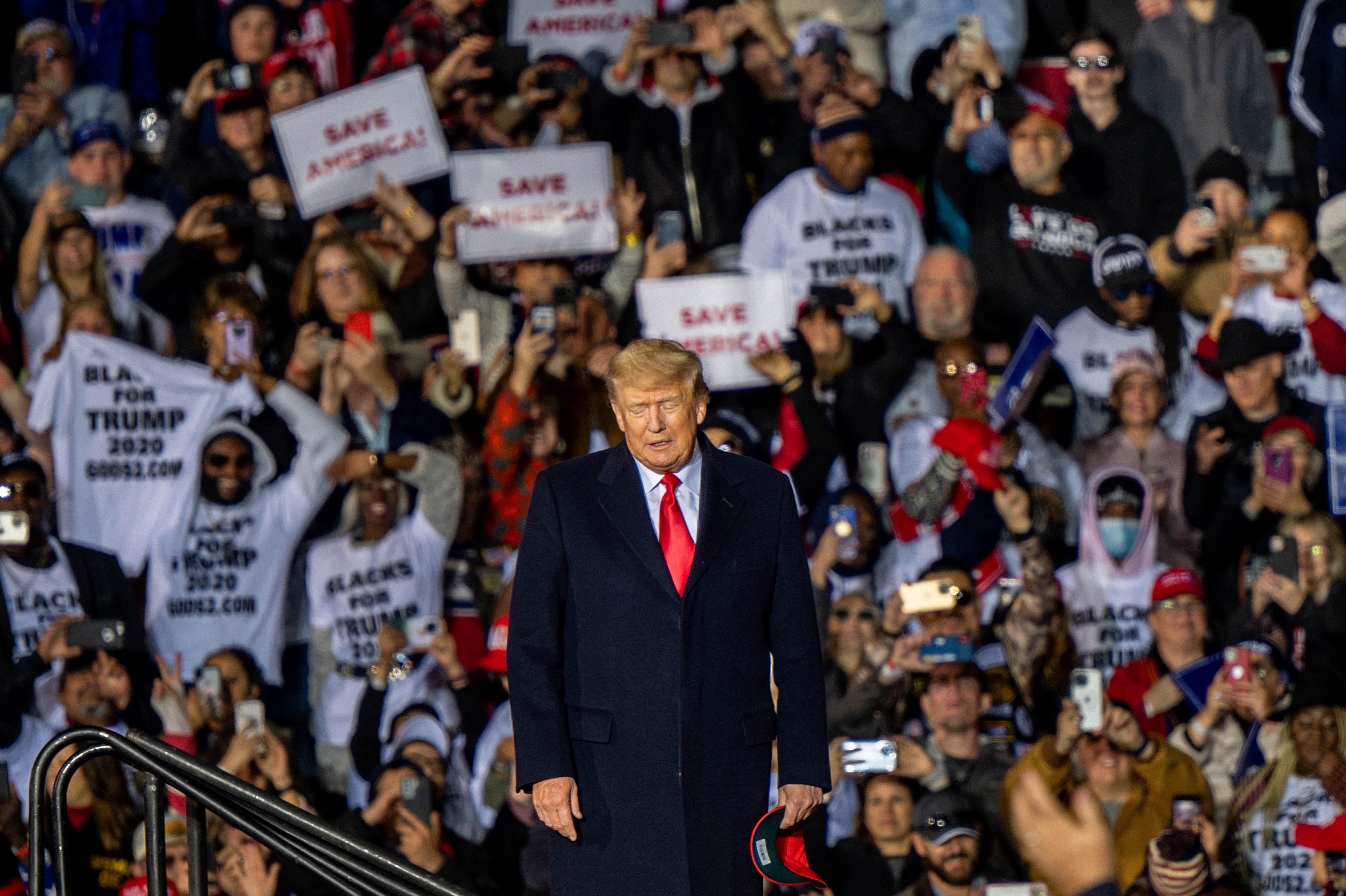 Former President Donald Trump arrives during the "Save America" rally at the Montgomery County Fairgrounds on Saturday, Jan. 29, 2022 in Conroe, Texas. Trump's visit was his first Texas MAGA rally since 2019.