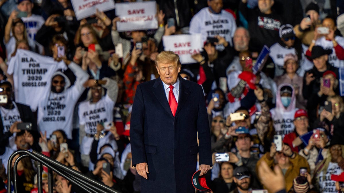 Former President Donald Trump arrives during the "Save America" rally at the Montgomery County Fairgrounds on Saturday, Jan. 29, 2022 in Conroe, Texas. Trump's visit was his first Texas MAGA rally since 2019.
