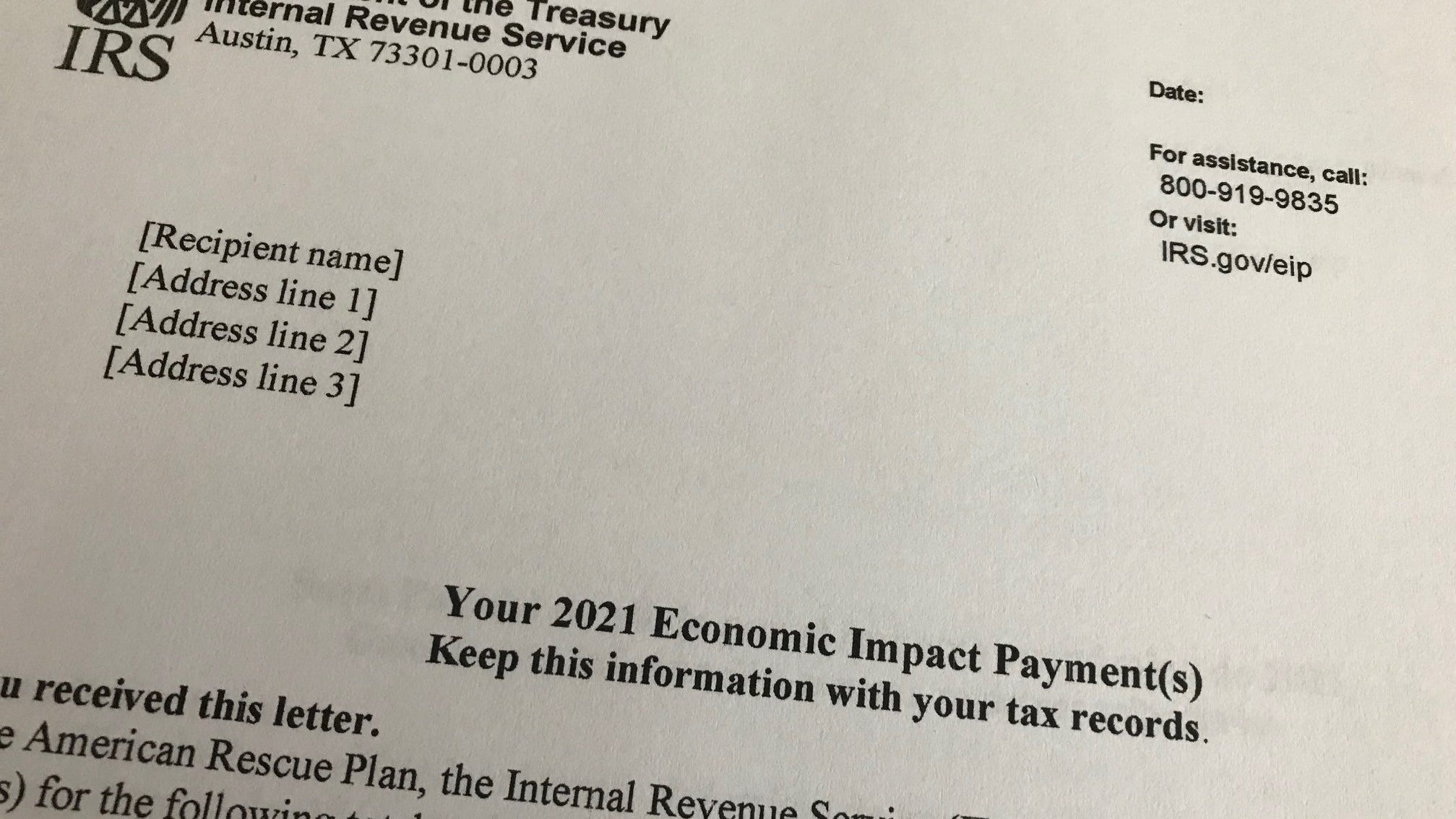 Recovery Rebate Credit 2020 Letter From Irs