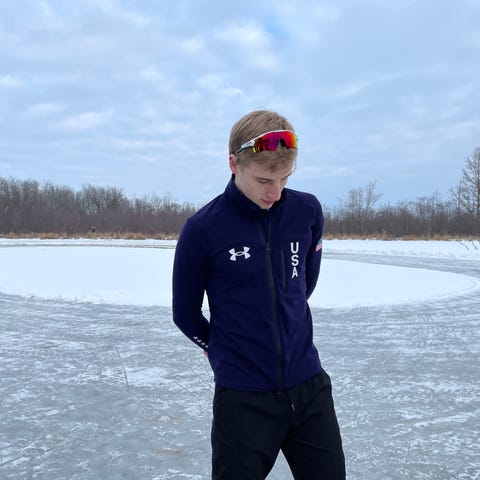 Jordan Stolz at home in Kewauskum, Wisconsin, wher