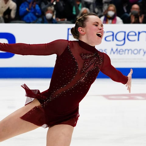 Mariah Bell skates during the free skate program a