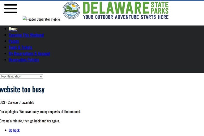 A screenshot showing an error message that some visitors saw when trying to purchase a surf-fishing permit on Feb. 1, 2022.