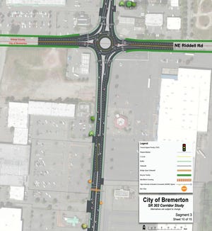 The state's plans call for a roundabout at the corner of Wheaton Way and NE Riddell Road