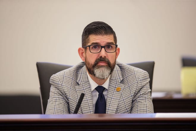 Senate Health and Policy Committee Chairman Manny Diaz listens as the committee hears Senator Lauren Book's amendment to SB 146, a proposed abortion bill in the Florida Senate, being heard by the committee Wednesday, Feb. 2, 2022.