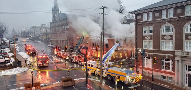 Several fire crews were called to battle the blaze at Rask Florist in downtown Staunton Thursday morning, Feb. 3, 2022.