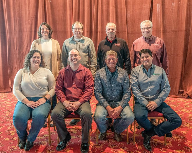 Farmers for Sustainable Food board poses for a picture at their Jan. 20, 2022 meeting. 

Back L-R: Colleen Geurts, Jeff Endres, Mike Berget, Greg Steele.

Front L-R: Holly Bellmund, Paul Cornette, Todd Doornink, Lee Kinnard. (not pictured: Lynn Thornton)
