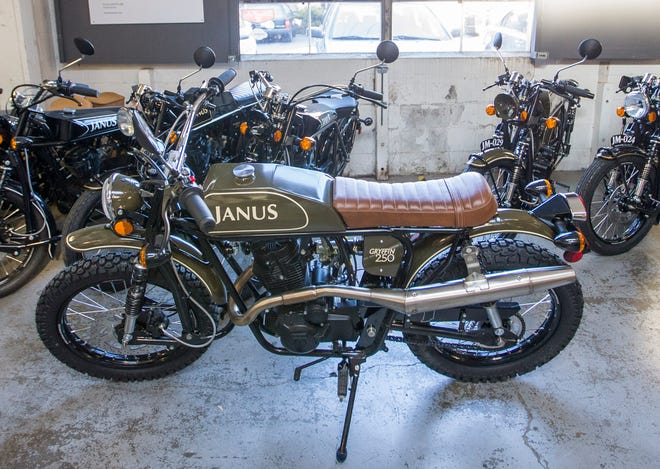 Motorcycles made by Janus Motorcycles in Goshen are shown in this file photo from November 2017. The company, along with Granger's Wag'n Tails Mobile Conversions is a semifinalist in the Indiana Chamber of Commerce's inaugural "Coolest Thing Made in Indiana" tournament.