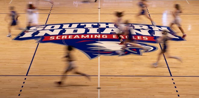 The University of Southern Indiana hosts Screaming Eagles Rockhurst Hawks at the Screaming Eagles Arena in Evansville, Friday afternoon, February 4, 2022.