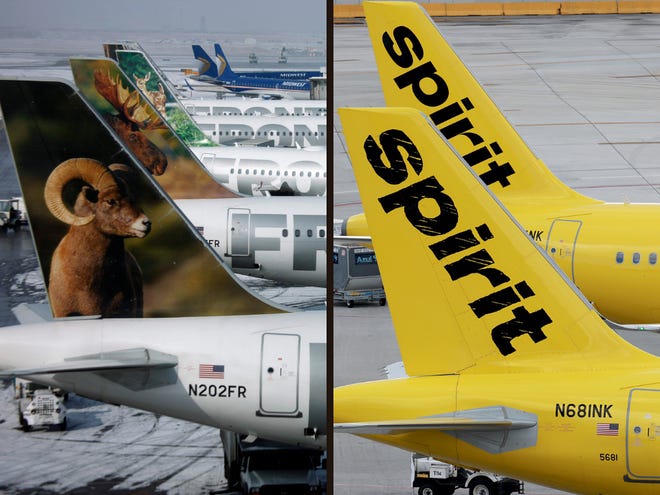 Frontier Airlines and Spirit Airlines planes.