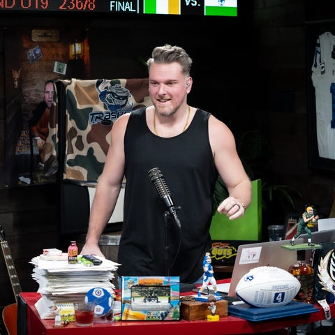 Pat McAfee broadcasting from his studio in Indiana