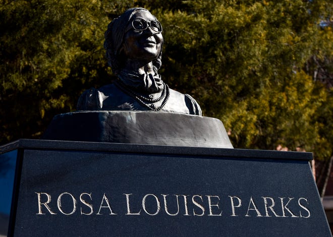 The Rosa Parks bust on the Alabama State University campus in Montgomery, Ala., on Wednesday February 9, 2022.