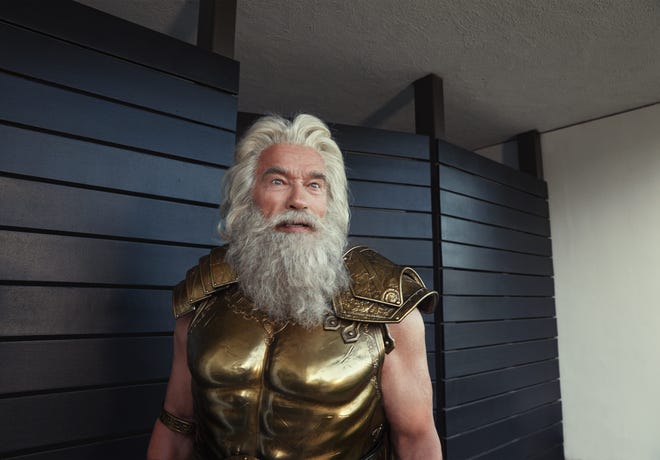 Arnold Schwarzenegger as Zeus in a new Super Bowl commercial for BMW.