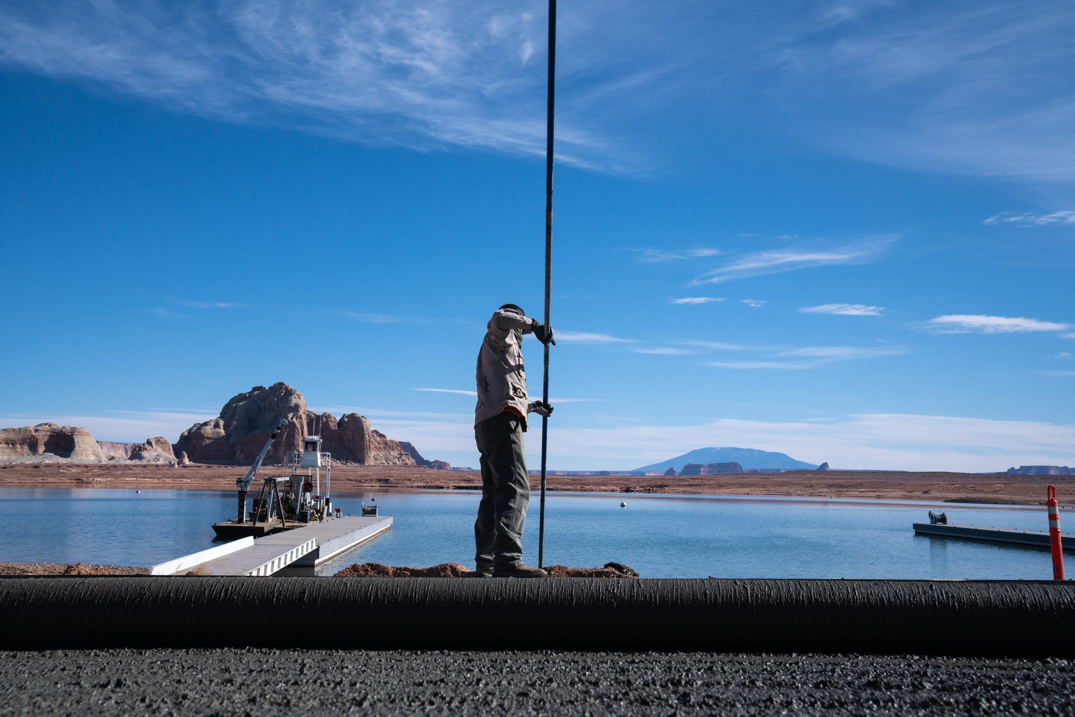 Construction work continues on the extension of Stateline Auxiliary Launch Ramp on Feb. 3, 2022, in Wahweap Bay, near Page.