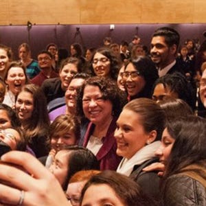 U.S. Supreme Court Justice Sonia Sotomayor with University of Washington students while visiting the campus.