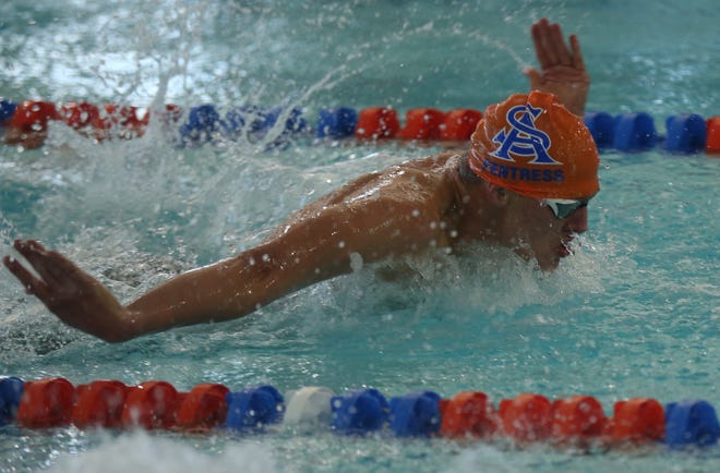 San Angelo Central High School swimmer Cody Fentress is shown during practice last season.