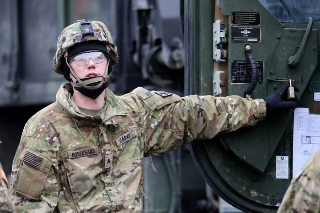 A Soldier Of 2Nd Squadron, 2Nd Cavalry Regiment Of The Us Army Is Pictured Preparing Armored Combat Vehicles Before Deploying To Romania On Feb.  9, 2022, In Vilseck, Germany.  The Troops Will Join Other Us Troops Already There As Part Of A Coordinated Deployment Of Nato Forces Across Eastern Europe.  The Effort Is Part Of Nato'S Response To The Large-Scale Build Up Of Russian Troops On The Border To Ukraine, Which Has Caused International Fears Of An Imminent Russian Military Invasion.