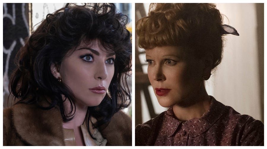 Lady Gaga in "House of Gucci," left, and Nicole Kidman in "Being the Ricardos."