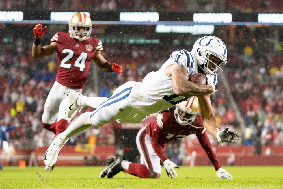 Indianapolis Colts wide receiver Michael Pitman recorded a touchdown with the San Francisco 49ers in the fourth quarter of October 24, 2021.